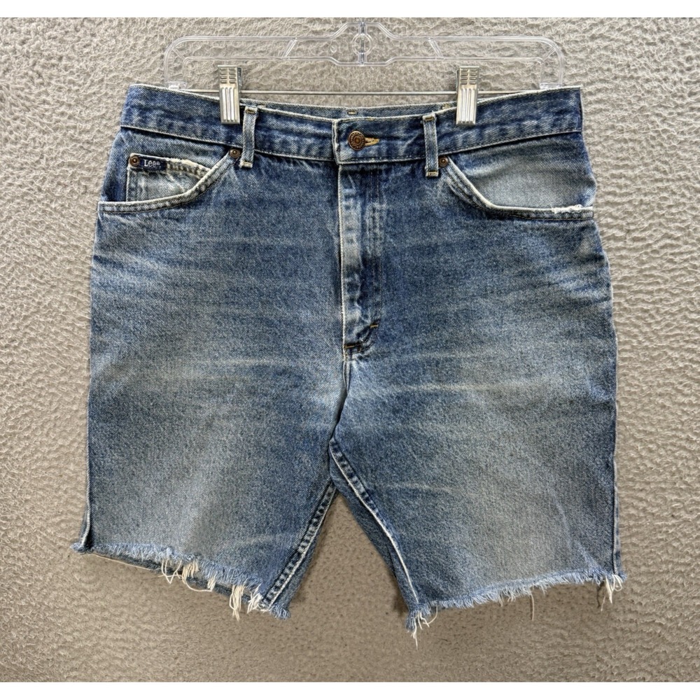 Vintage Lee Shorts Mens 34 Blue Jorts Distressed Denim Workwear Grunge 90s Y2K